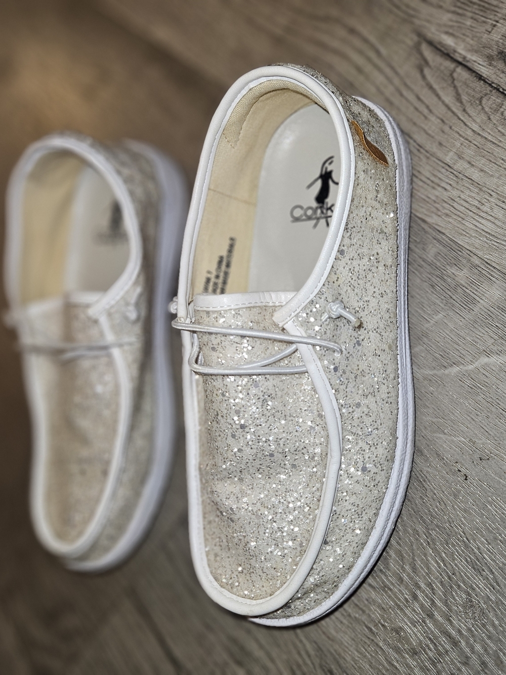 Skechers Corkys Glitter Slip-On Shoes - White - Picture 2 of 5